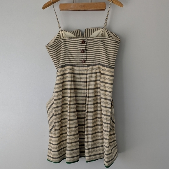 Anthropologie Maeve Dress Women's 14 Gray Cream Changing Stripes Lined Straps - Picture 7 of 8